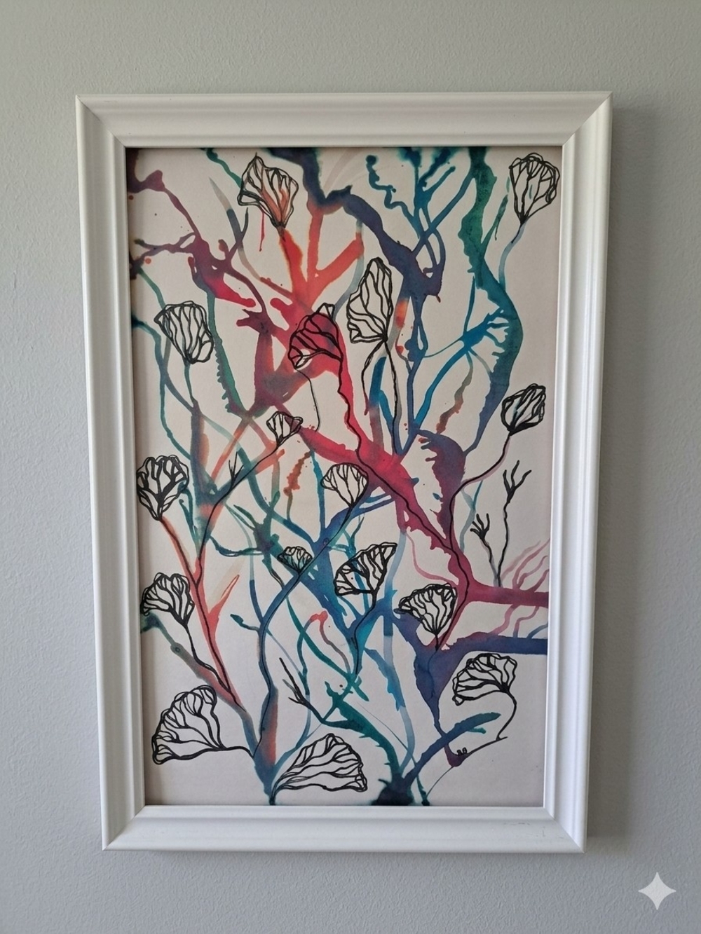 Abstract Floral Watercolor Wall Art 18x24 original watercolor and ink Signed